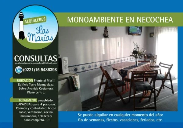 Hermoso Monoambiente - Frente al Mar - Cómodo y confortable. - Frente al Mar - Pleno Centro. - Departamento en Necochea